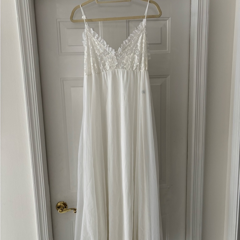 Vtg Tosca white Bridal Lace Empire Waist Peignoir Gown M